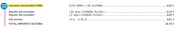 Factura eléctrica PVPC abril 2026 - impuestos y contador